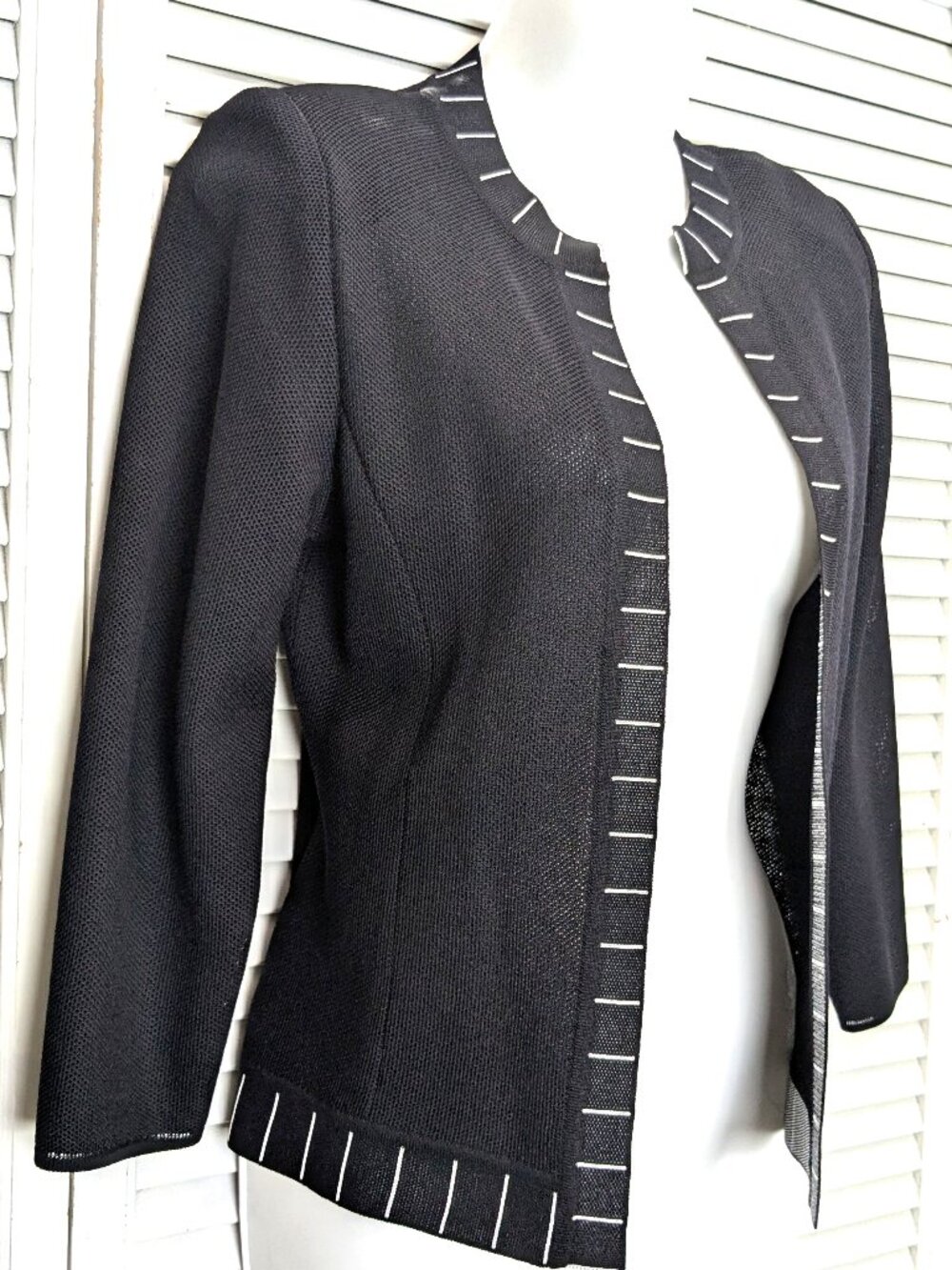 Exclusively Misook Open Cardigan Jacket Black Petite XS Acrylic Knit Short